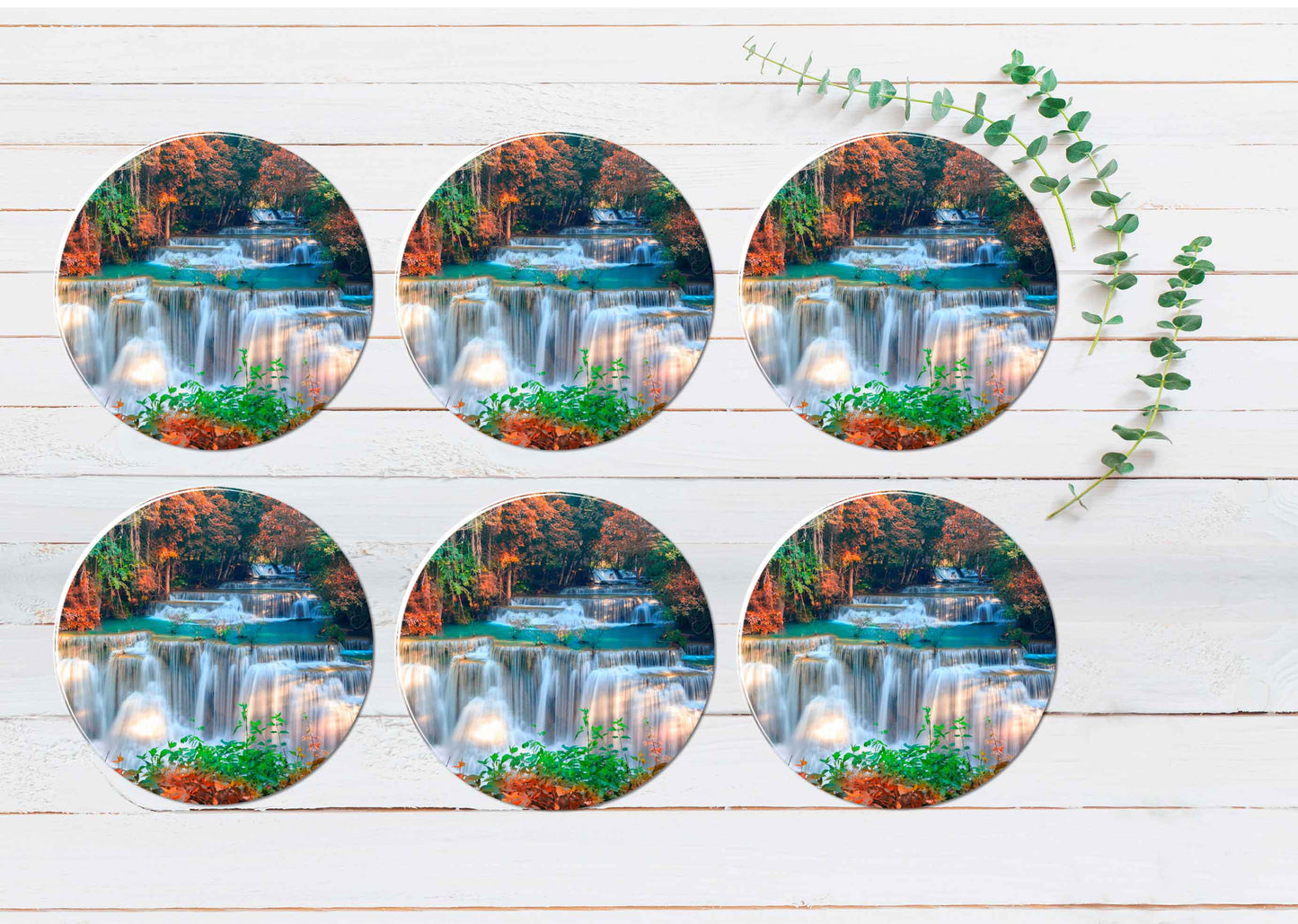 Waterfalls In Deep Forest at Thailand Coasters Wood & Rubber - Set of 6 Coasters