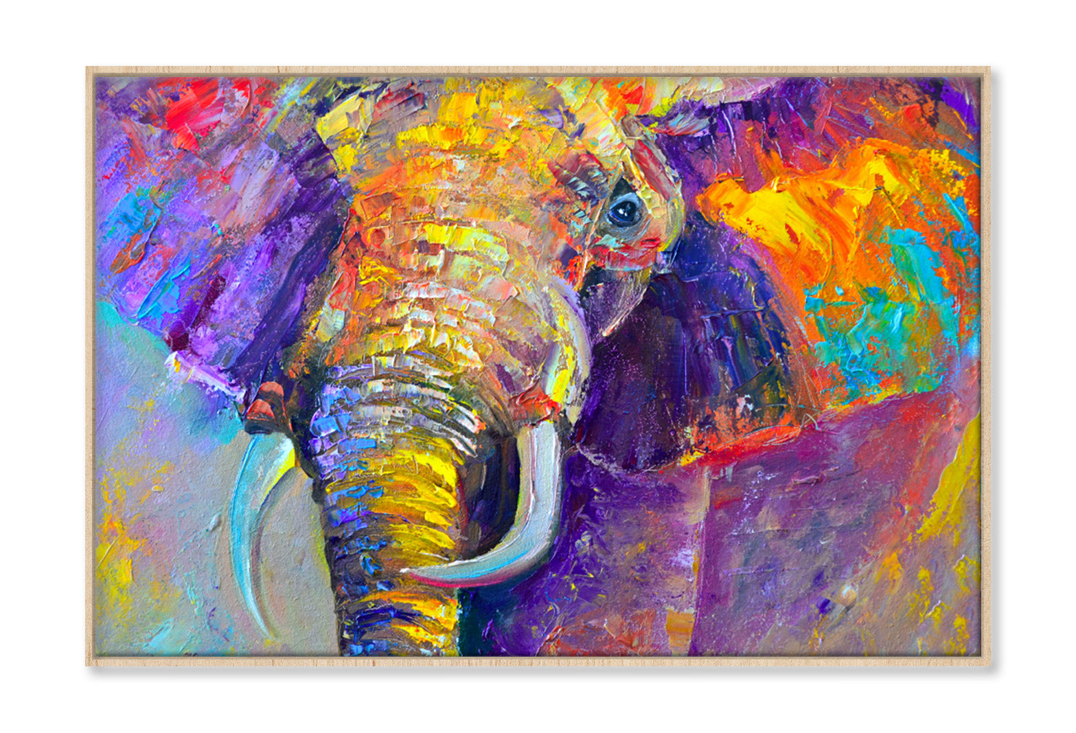 Multicolored Elephant Abstract Oil Painting Wall Art Limited Edition High Quality Print Canvas Box Framed Natural