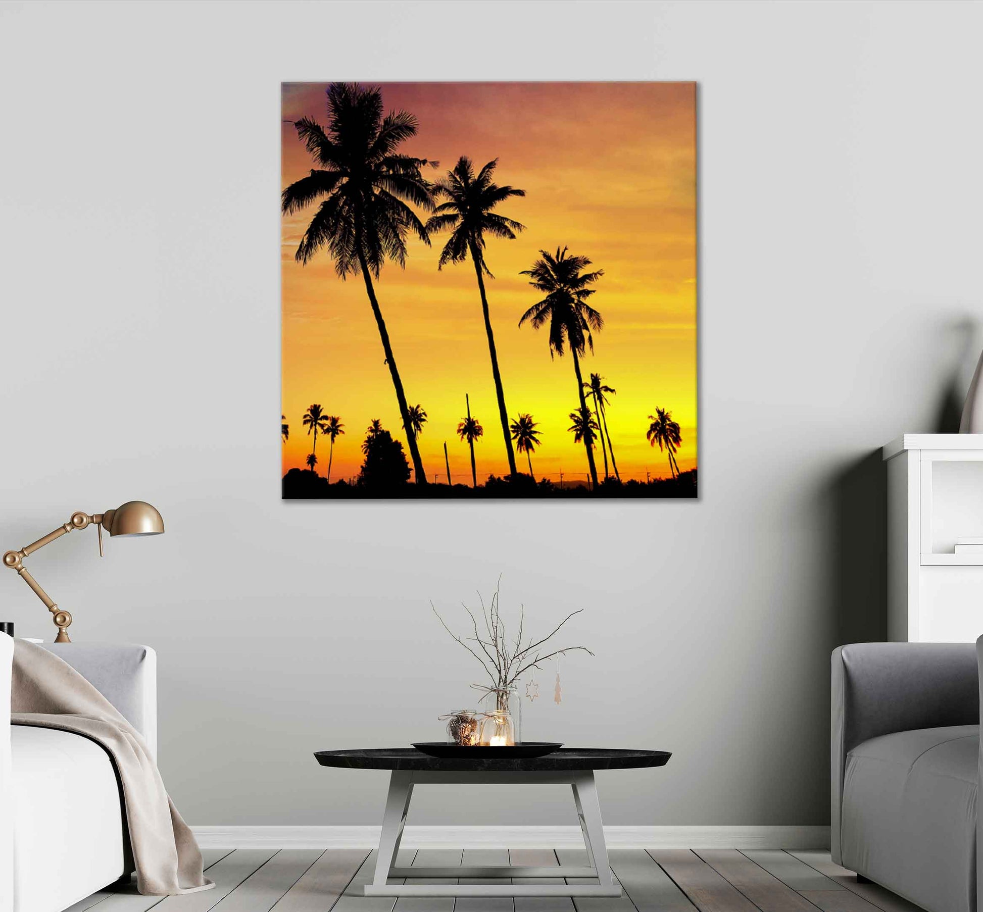 Square Canvas Coconut Trees During Sunset Scenery High Quality Print 100% Australian Made