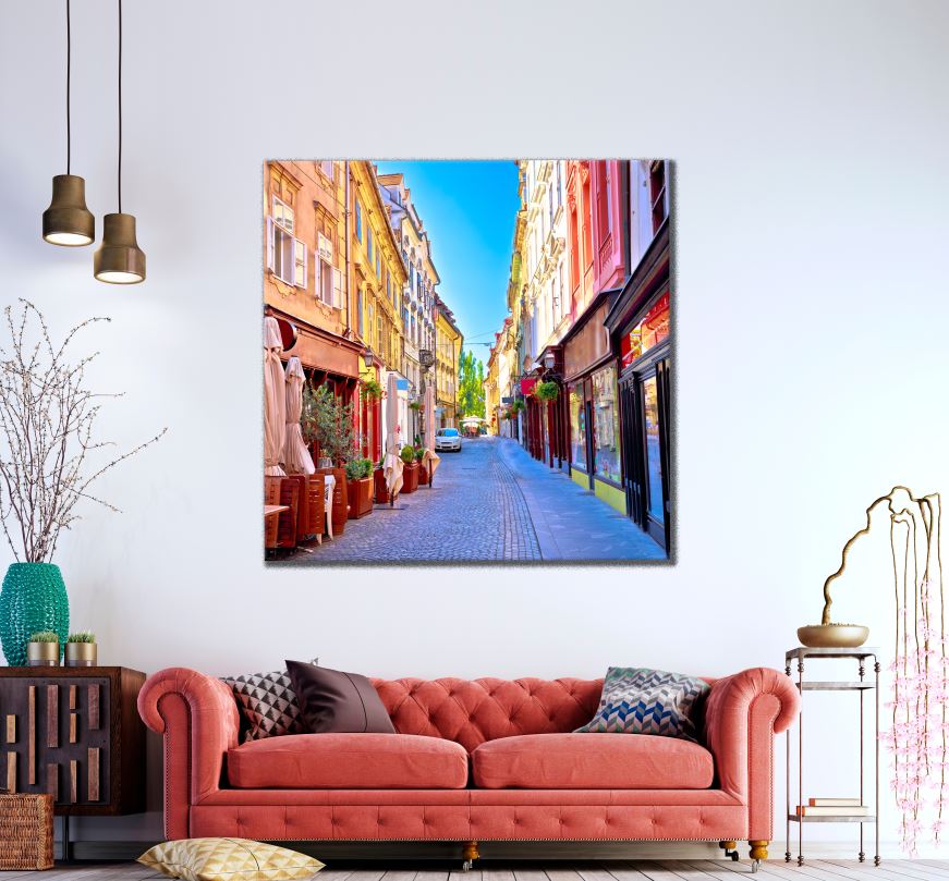 Square Canvas Colourful City Evening Photograph High Quality Print 100% Australian Made