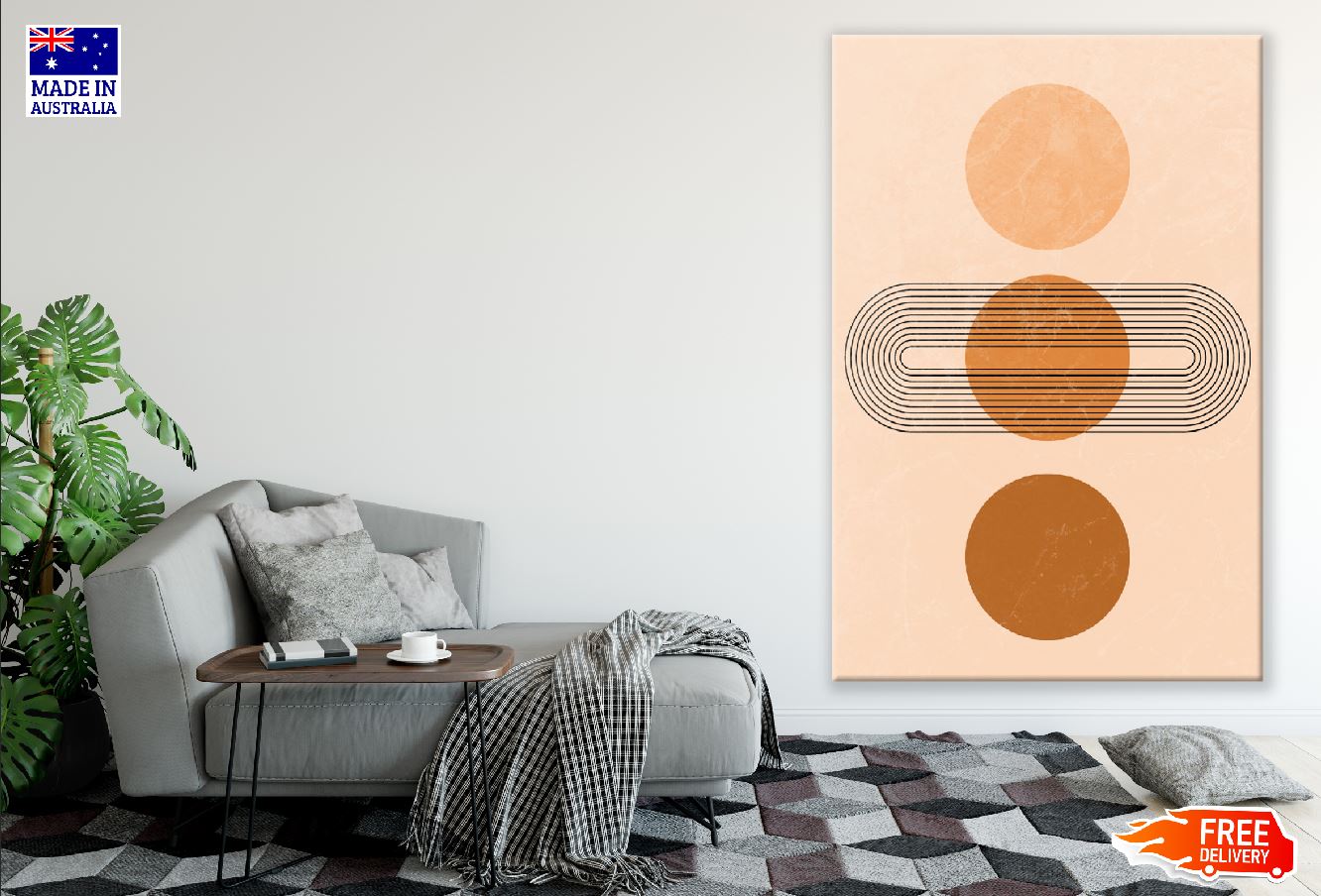 Orange & Brown Circle Line Art Abstract Design Print 100% Australian Made