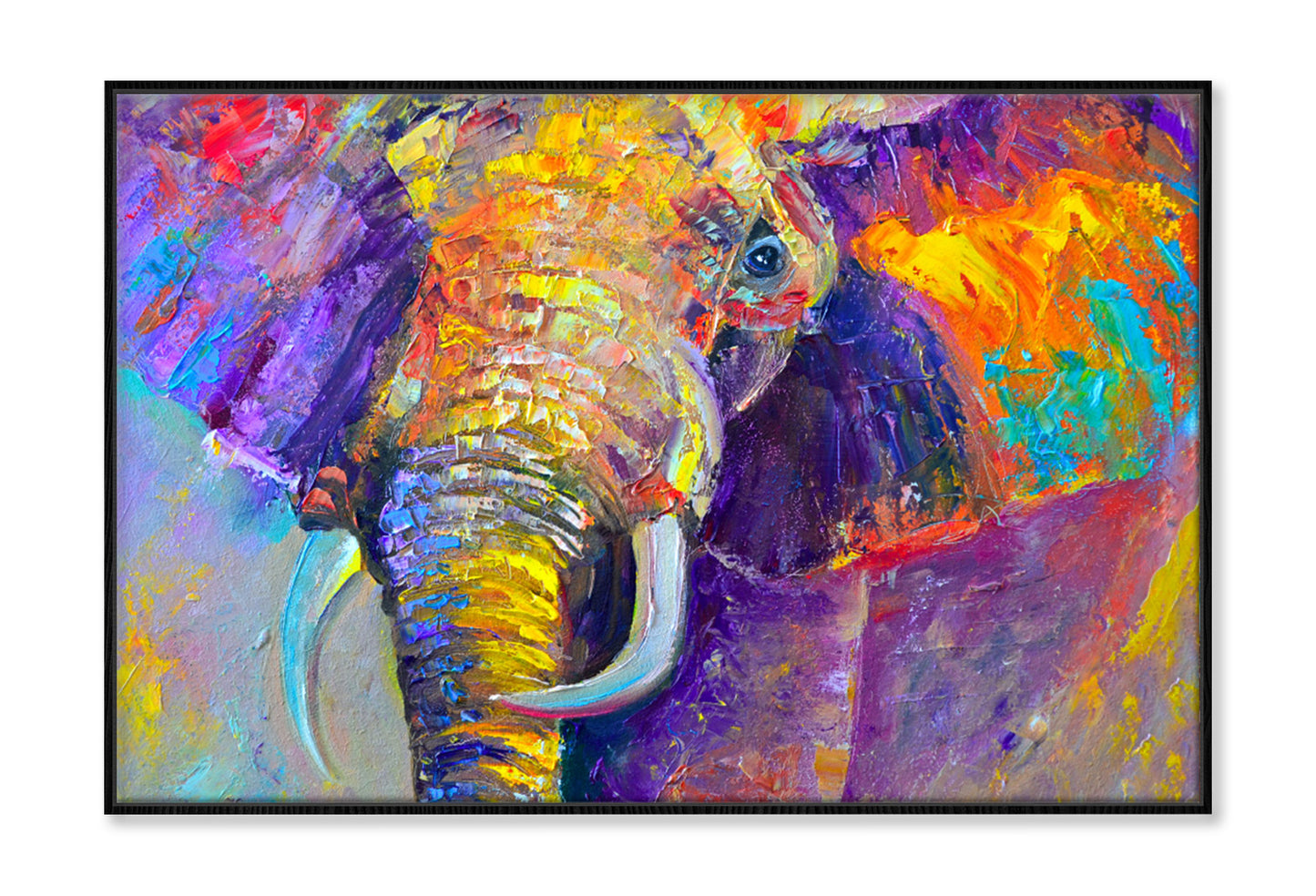 Multicolored Elephant Abstract Oil Painting Wall Art Limited Edition High Quality Print Canvas Box Framed Black