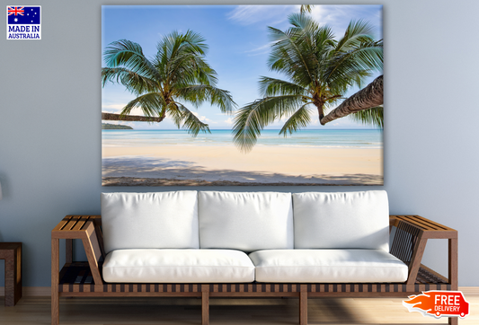 Beautiful Tropical Beach & Coconut Palm Trees on Island Photograph Print 100% Australian Made