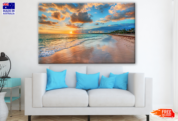 Beach Sunrise with Bright Blue Skies & Colorful Clouds Photograph Print 100% Australian Made