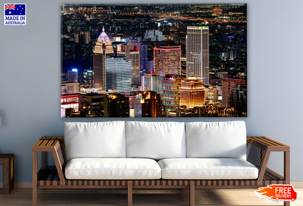 Modern City Night View with Skyscrapers Photograph Print 100% Australian Made
