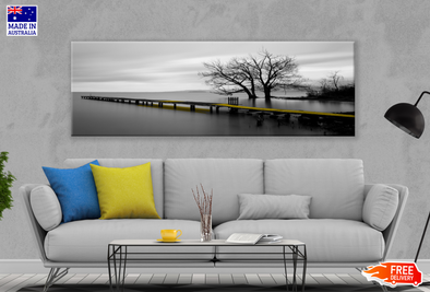 Panoramic Canvas Wooden Pier B&W View High Quality 100% Australian Made Wall Canvas Print Ready to Hang