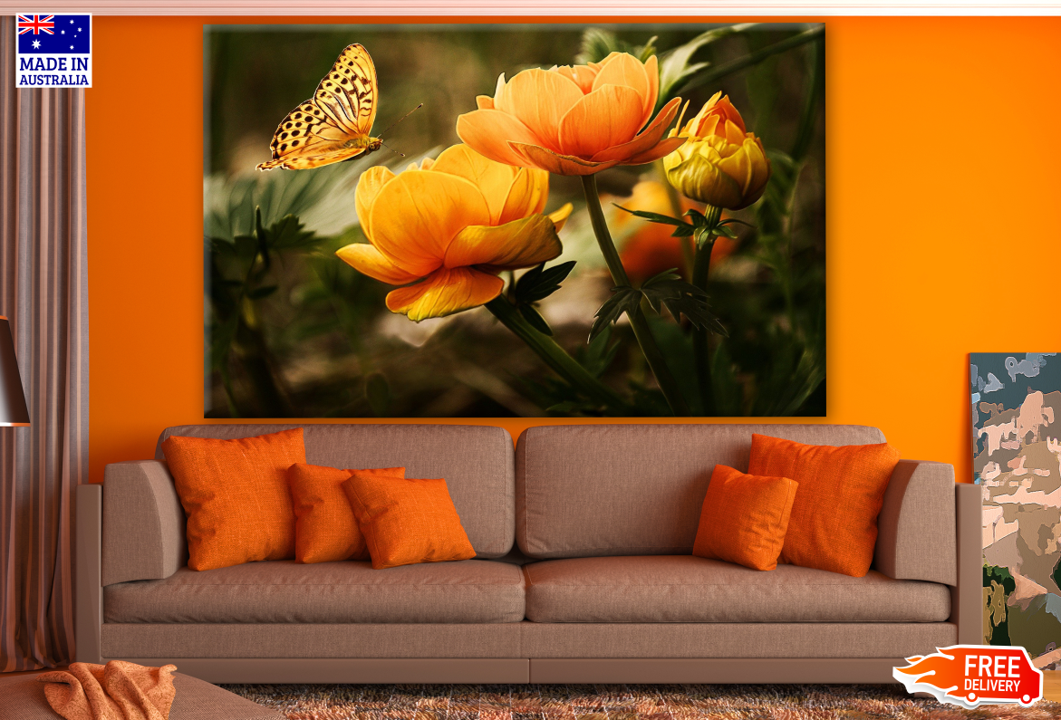 Butterfly Flying Near Flowers Photograph Print 100% Australian Made