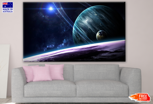 Universe Scene with Planets, Stars and Galaxies in Outer Space Print 100% Australian Made