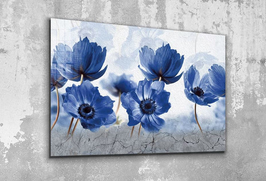 Blue Flowers Watercolor Print Tempered Glass Wall Art 100% Made in Australia Ready to Hang