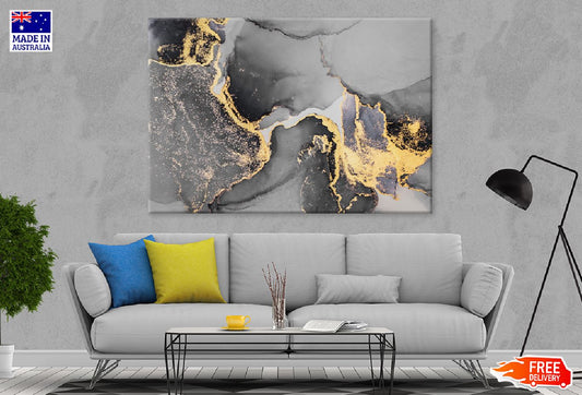 Black & Gold Splashes Abstract Design Print 100% Australian Made