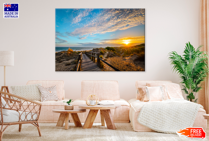 Wooden Pier & Mountain Sea View Photograph Print 100% Australian Made