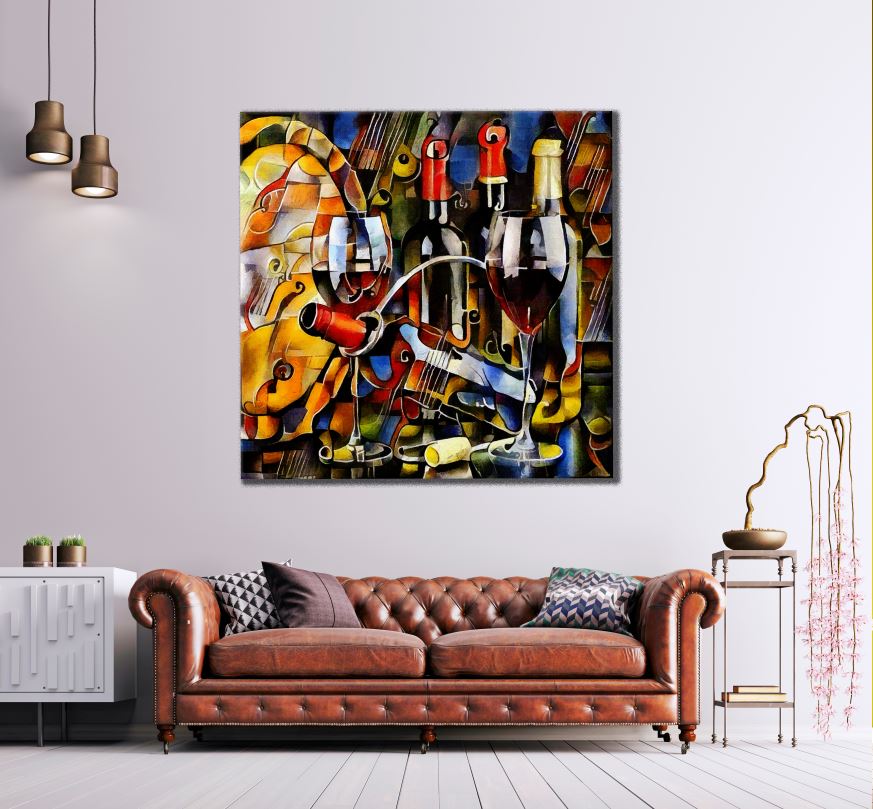 Square Canvas Wine Bottle Abstract Art High Quality Print 100% Australian Made