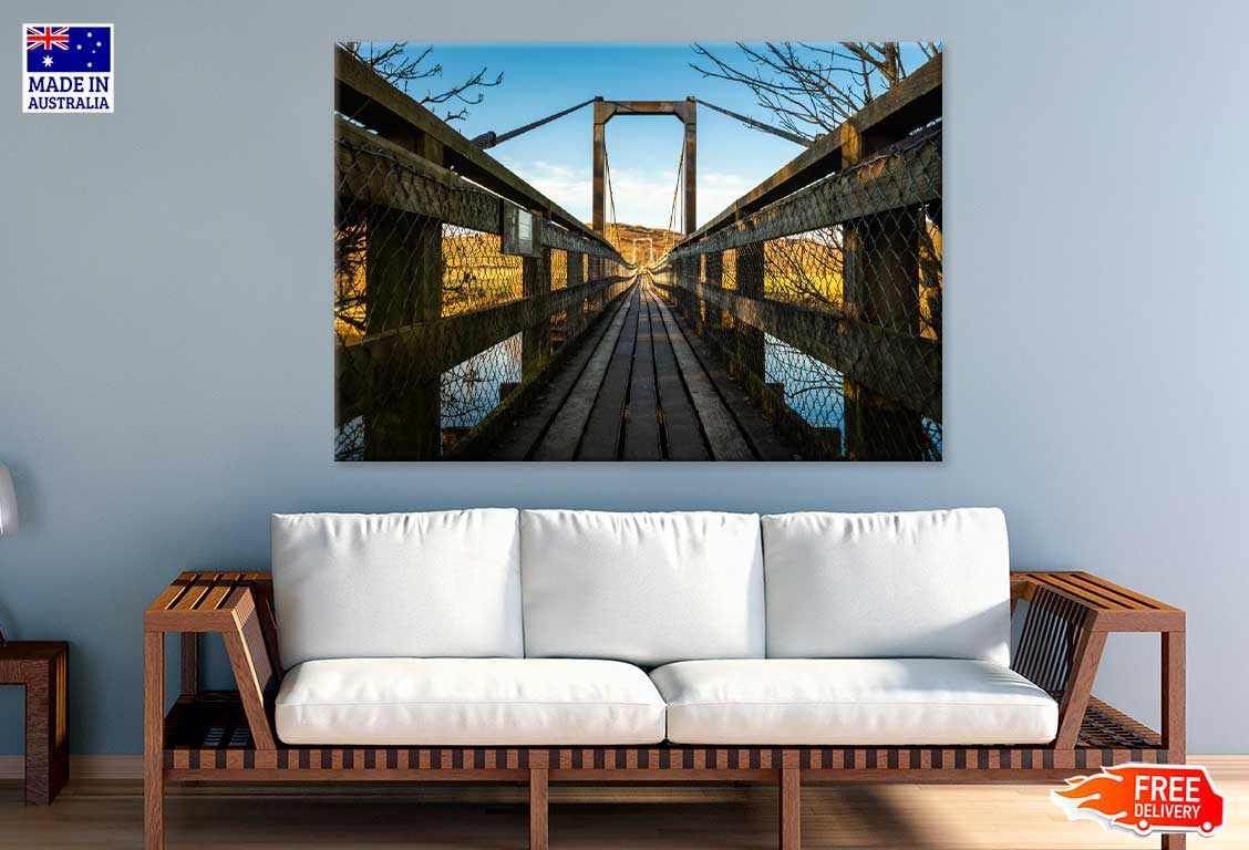 Wooden Bridge & Mountain Blue Sky View Photograph Print 100% Australian Made