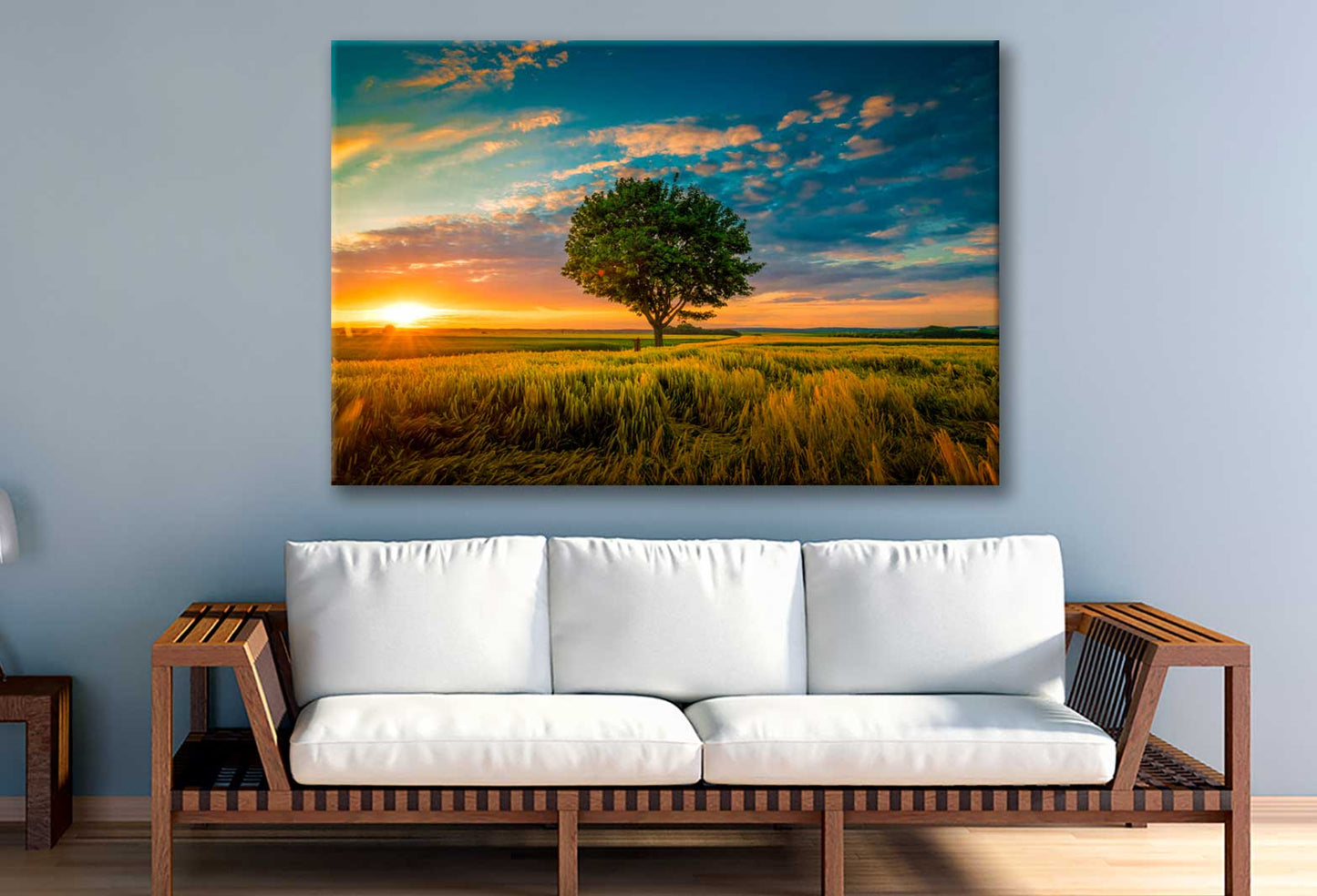 Bella Home Tree on Grass Field Sunset Sky Print Canvas Ready to hang