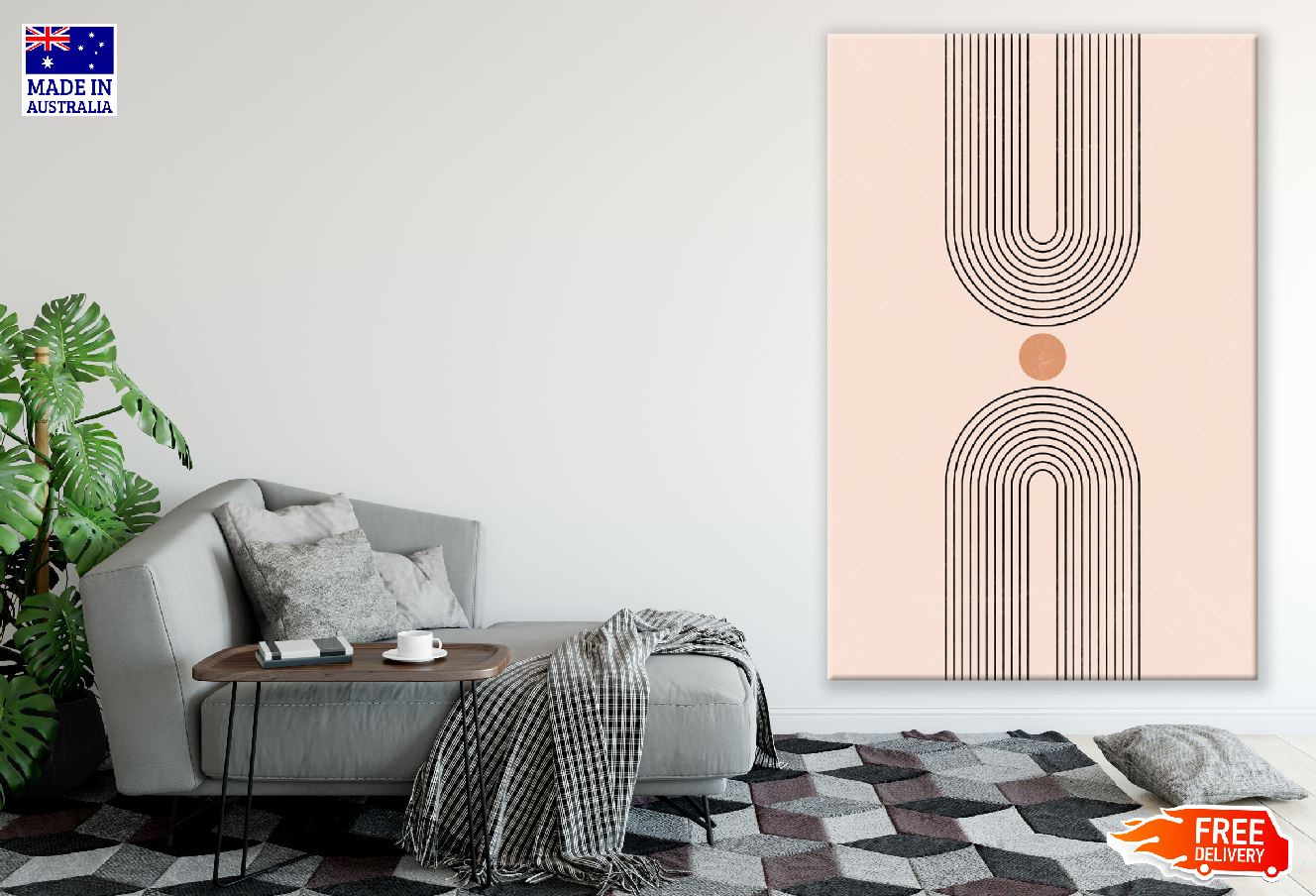 Small Orange Circle Line Art Abstract Design Print 100% Australian Made