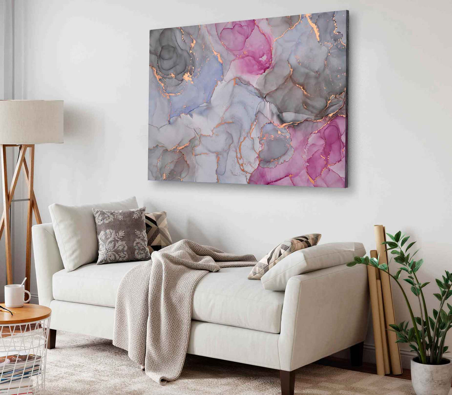 Bella Home Grey Pink & Gold Fluid Abstract Print Canvas Ready to hang