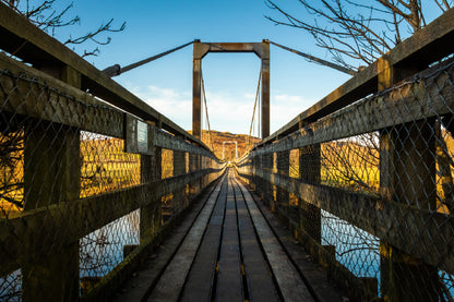 Wooden Bridge & Mountain Blue Sky View Photograph Print 100% Australian Made