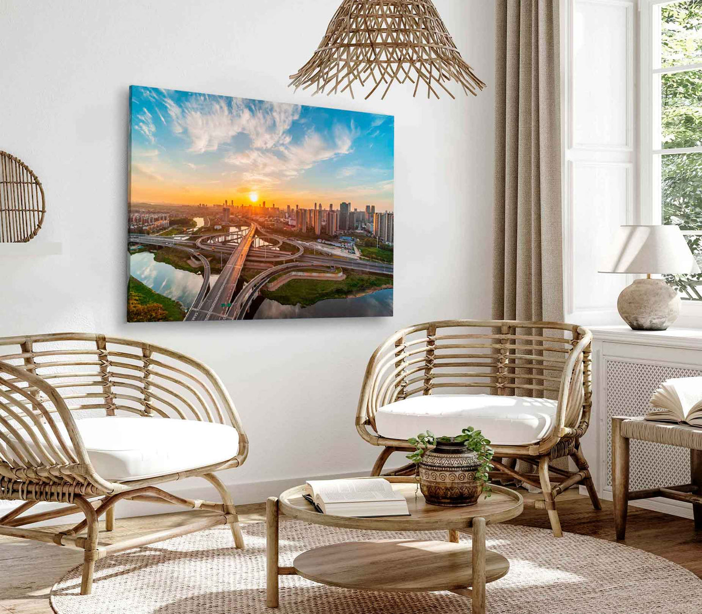 Bella Home Sunrise & Flyover of Urban Overpass Print Canvas Ready to hang