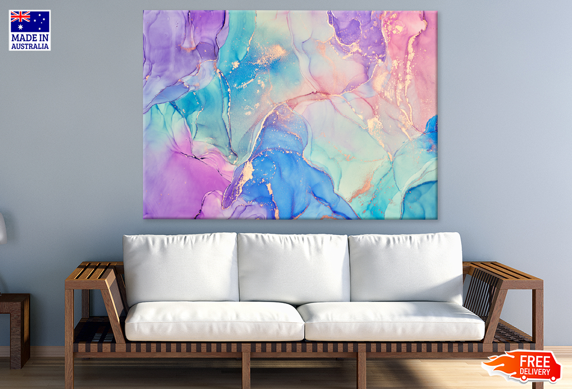 Pink Purple Blue & Gold Abstract Design Print 100% Australian Made