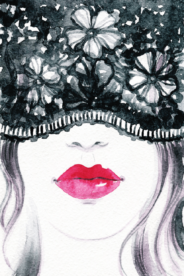 Fashion Woman with Lace Mask Watercolor Painting Print 100% Australian Made