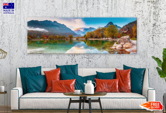 Panoramic Canvas Mountain Lake View Scenery Photograph High Quality 100% Australian made wall Canvas Print ready to hang