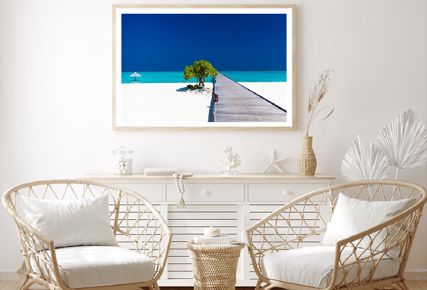 Wooden Pier on Sandy Beach View Photograph Home Decor Premium Quality Poster Print Choose Your Sizes