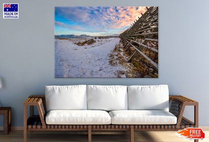 Wooden Fence on Snow Field View Photograph Print 100% Australian Made