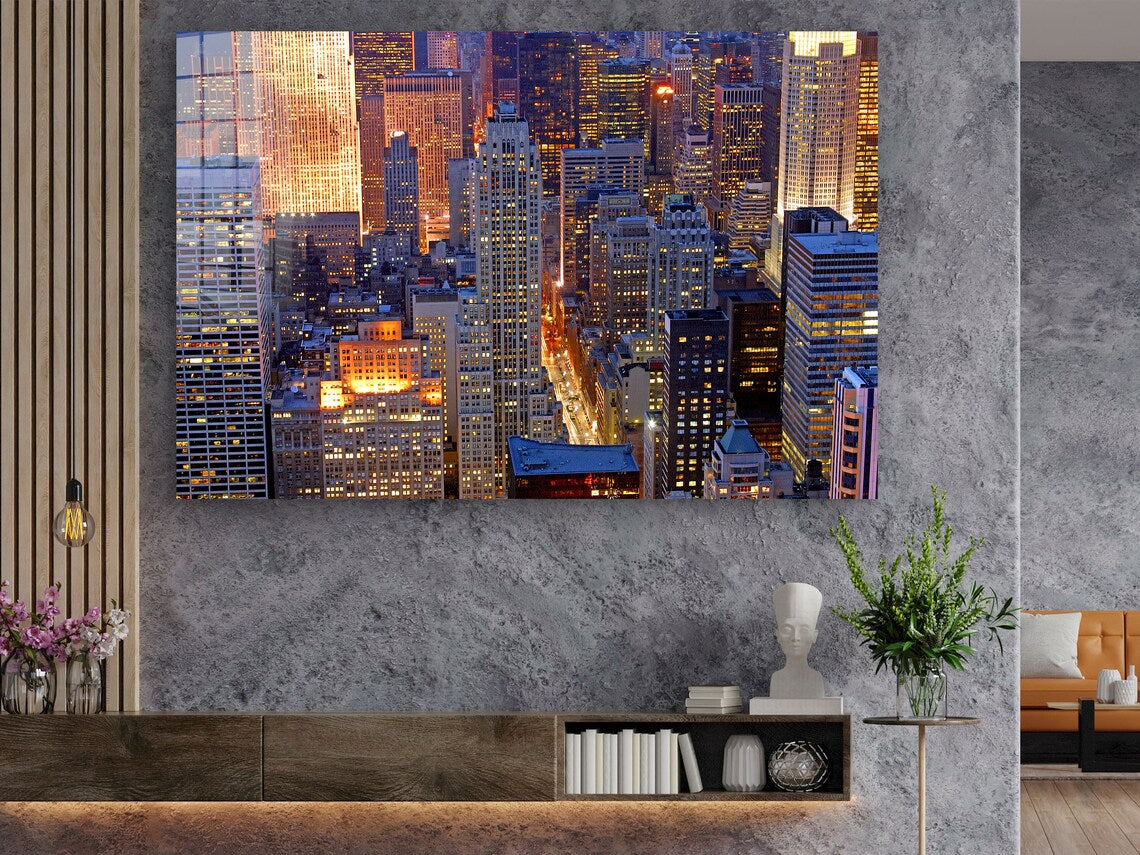 Night Cityscape View Print Tempered Glass Wall Art 100% Made in Australia Ready to Hang