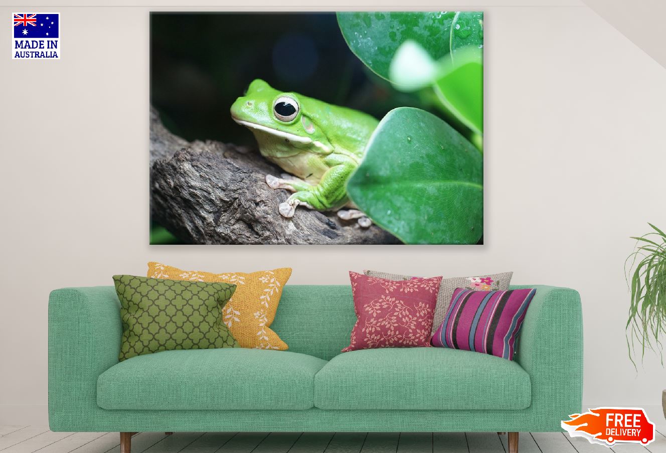 Green Frog on Tree Branch Photograph Print 100% Australian Made