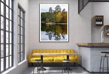 Autumn Tree View on Lake Scenery Photograph Home Decor Premium Quality Poster Print Choose Your Sizes