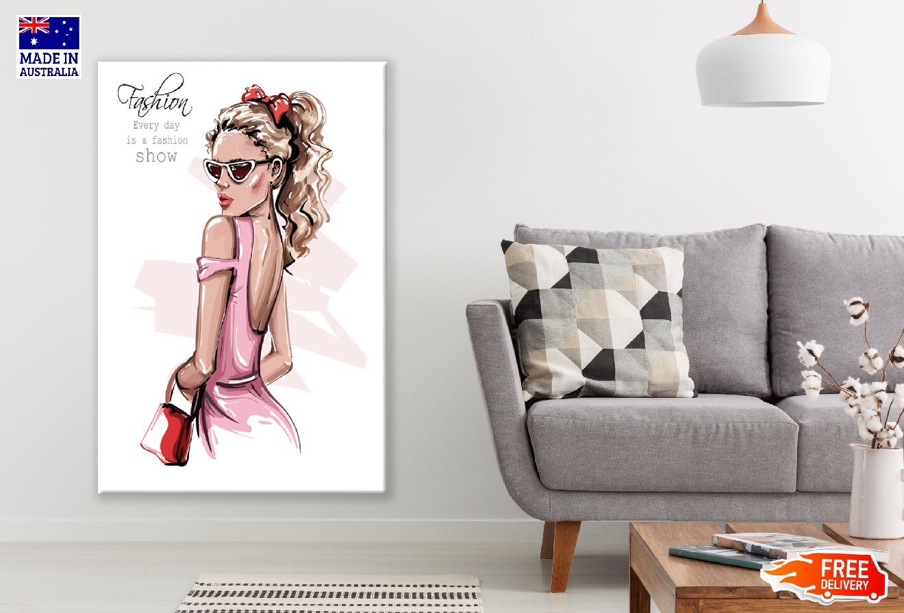 Fashion Women with Pink Dress Illustration Print 100% Australian Made