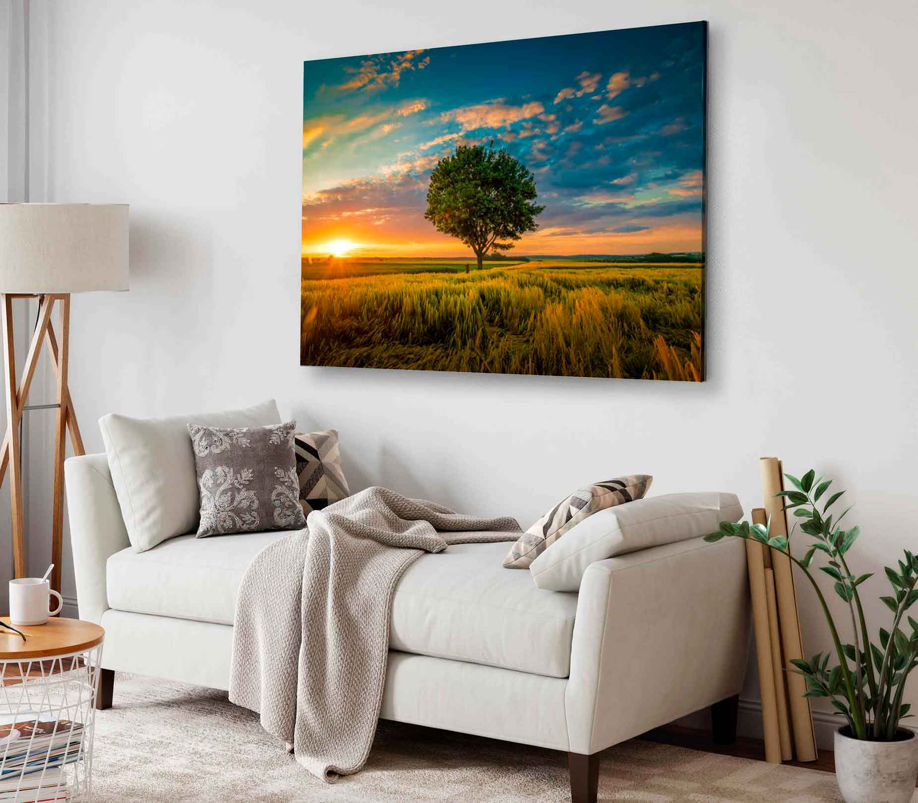 Bella Home Tree on Grass Field Sunset Sky Print Canvas Ready to hang