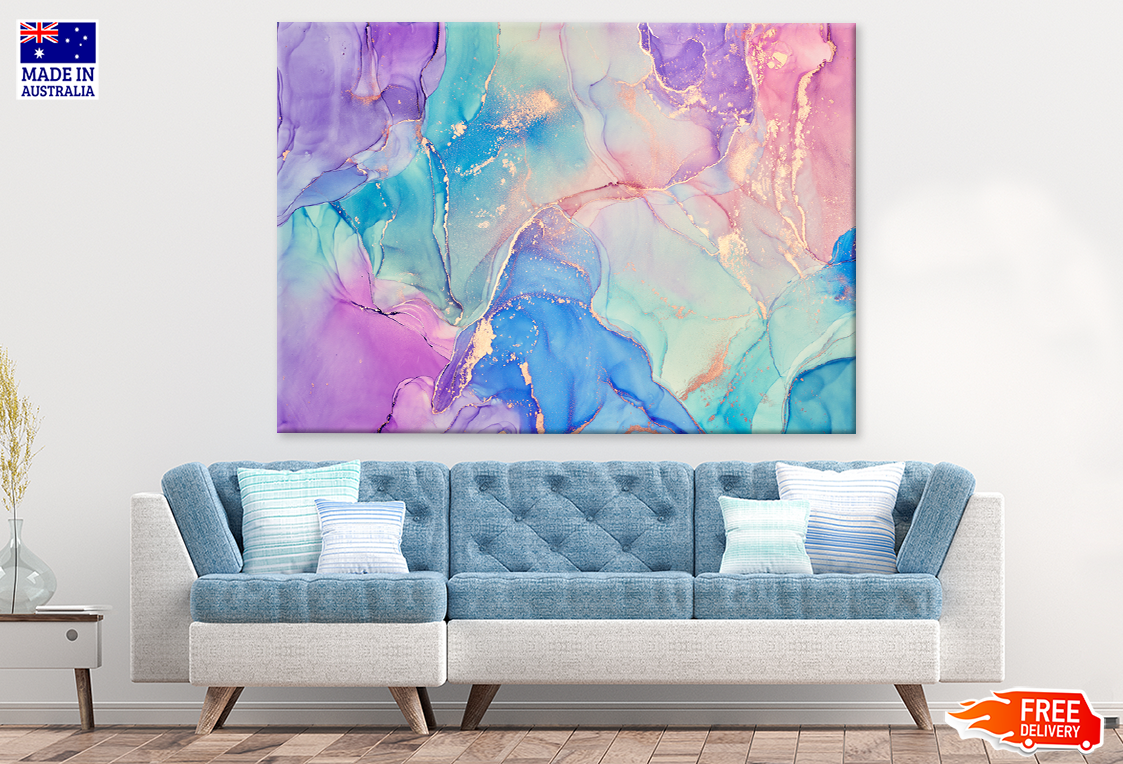 Pink Purple Blue & Gold Abstract Design Print 100% Australian Made