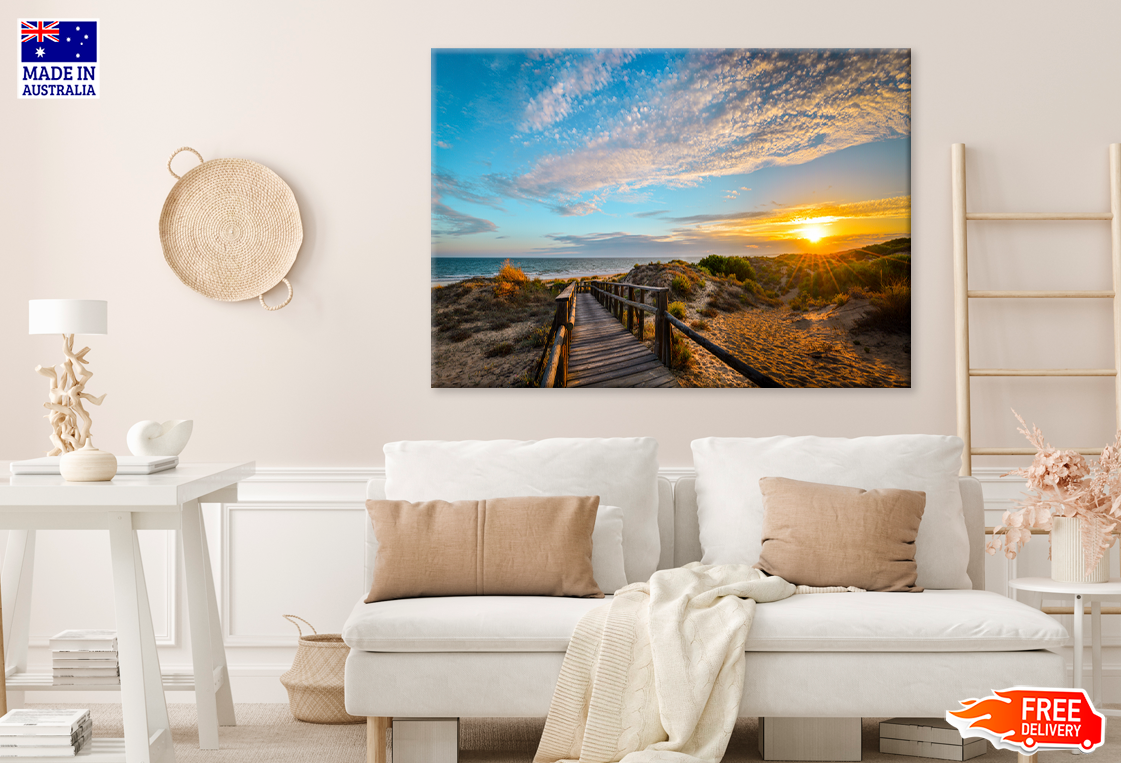 Wooden Pier & Mountain Sea View Photograph Print 100% Australian Made