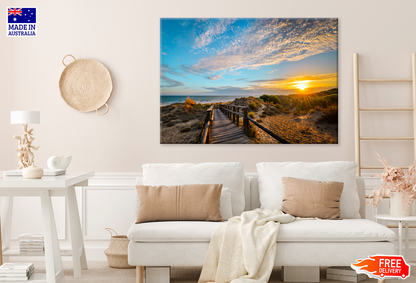 Wooden Pier & Mountain Sea View Photograph Print 100% Australian Made