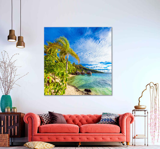 Square Canvas Sandy Beach With Palm Trees High Quality Print 100% Australian Made