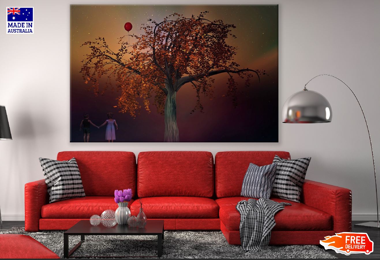 Children with Autumn Tree Leaves Digital Art Print 100% Australian Made