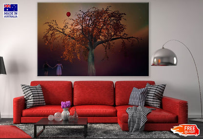 Children with Autumn Tree Leaves Digital Art Print 100% Australian Made