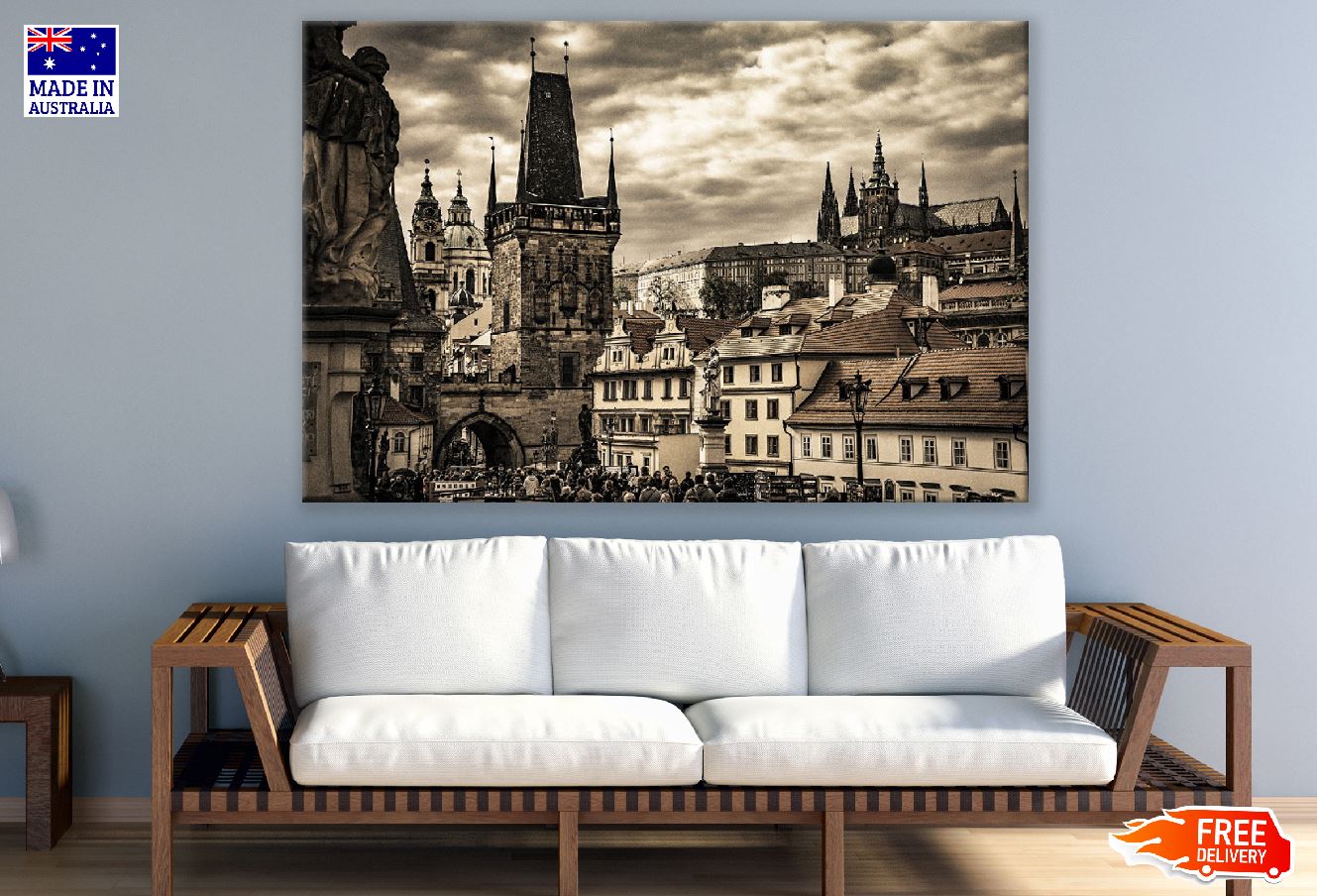 Charles Bridge & Vltava River in Prague B&W Photograph Print 100% Australian Made