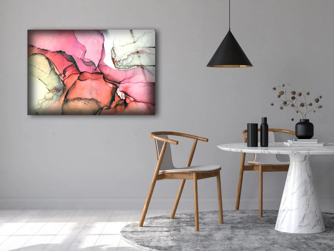 Pink & Beige Abstract Design Acrylic Glass Print Tempered Glass Wall Art 100% Made in Australia Ready to Hang