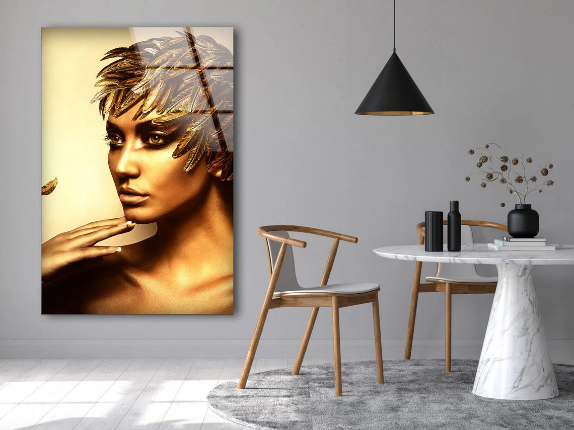 Gold Fashion Girl Portrait Photograph Acrylic Glass Print Tempered Glass Wall Art 100% Made in Australia Ready to Hang
