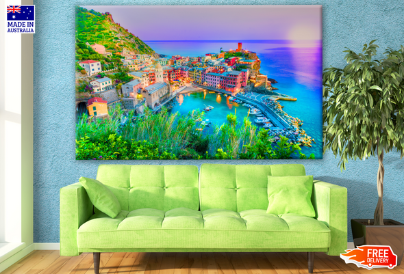 Beautiful Vernaza Village in Italy with Beach View Photograph Print 100% Australian Made