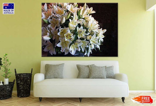 White Lily Flowers Closeup View Photograph Print 100% Australian Made