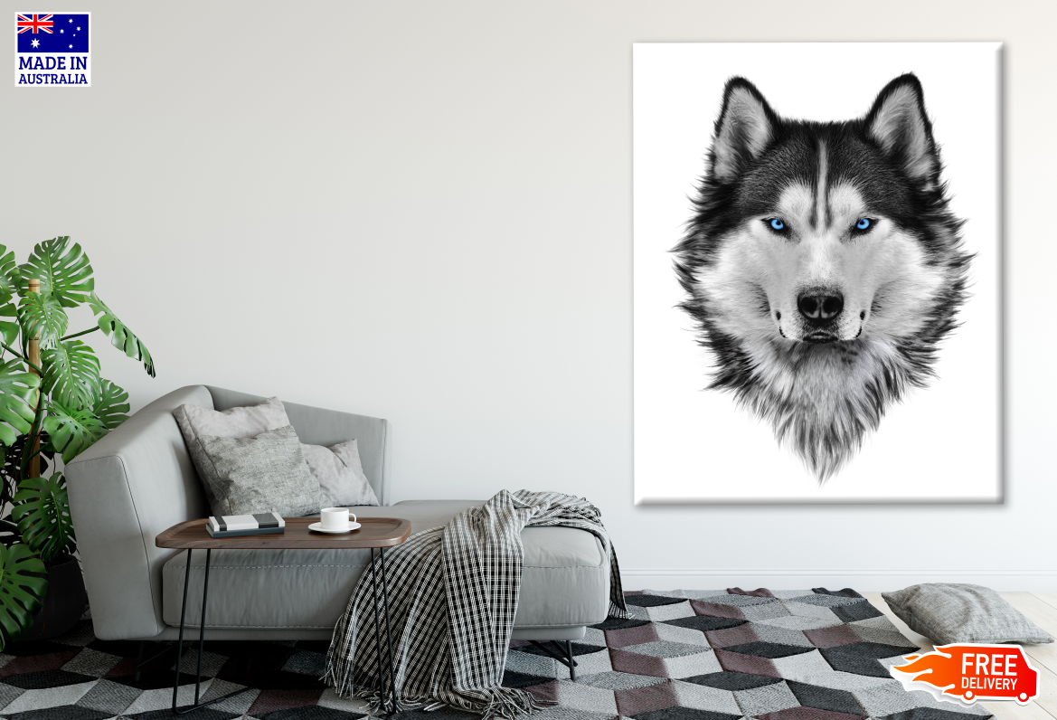 Siberian Husky with Blue Eyes Portrait Photograph Print 100% Australian Made