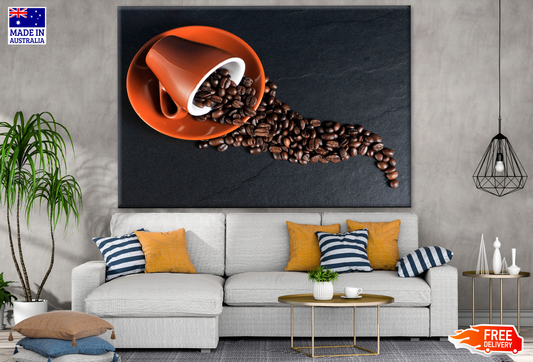 Coffee Beans Falling From Cup Photograph Print 100% Australian Made