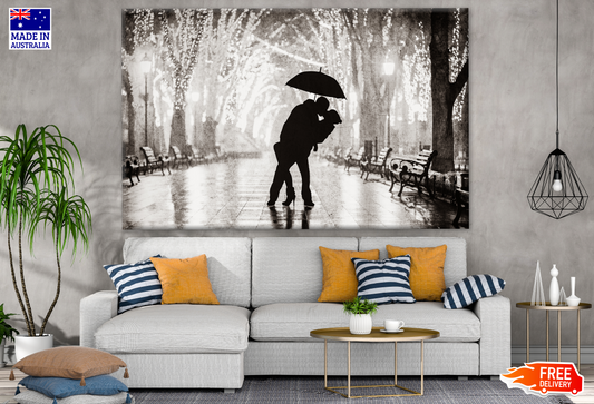 Couple on Street Umbrella B&W Photograph Print 100% Australian Made