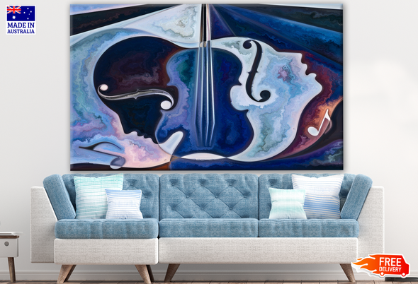 People Faces with Music Notes & Violin Abstract Design Print 100% Australian Made