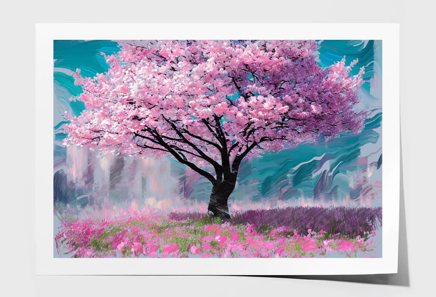 Pink Sakura Cherry Tree Watercolor Painting Wall Art Limited Edition High Quality Print Unframed Roll Canvas None