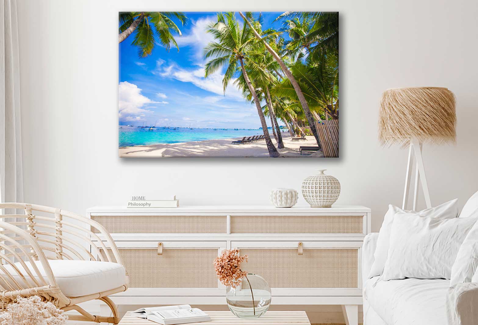 Bella Home Palm Sand Beach With Sky View Print Canvas Ready to hang