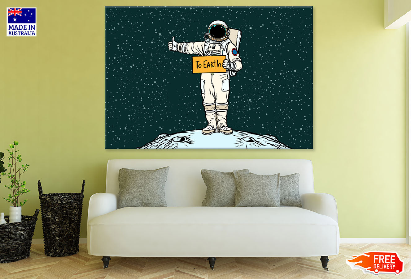 Astronaut Hitch Rides On Earth Illustration Print 100% Australian Made